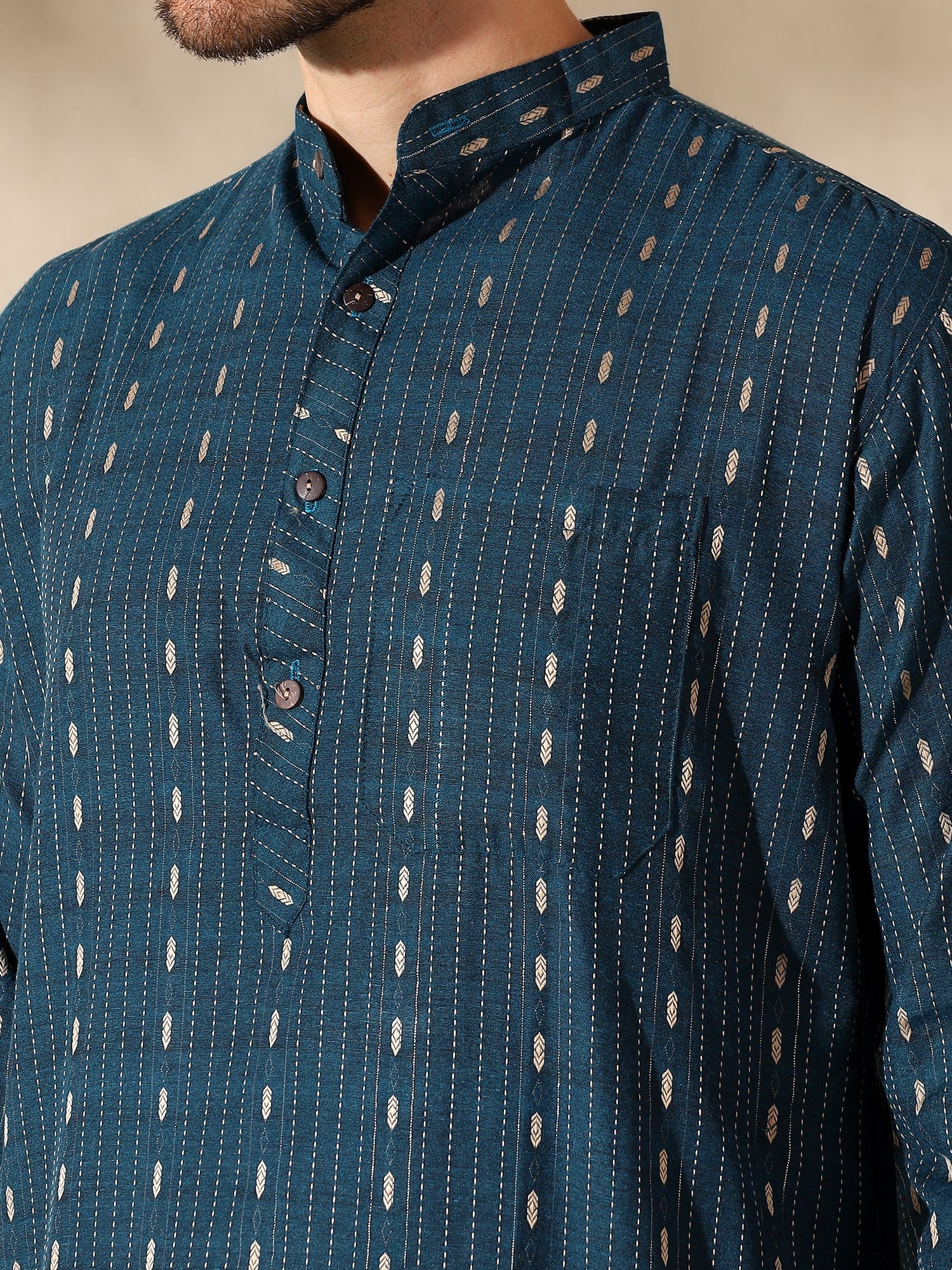 Teal Elegance Woven Cotton Kurta