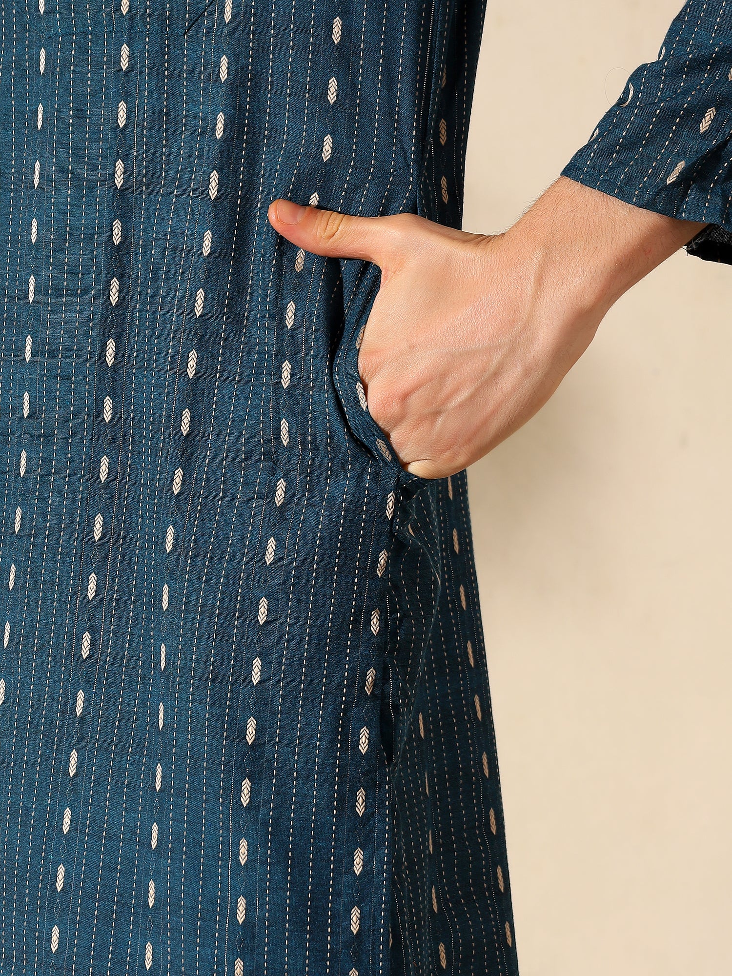 Teal Elegance Woven Cotton Kurta