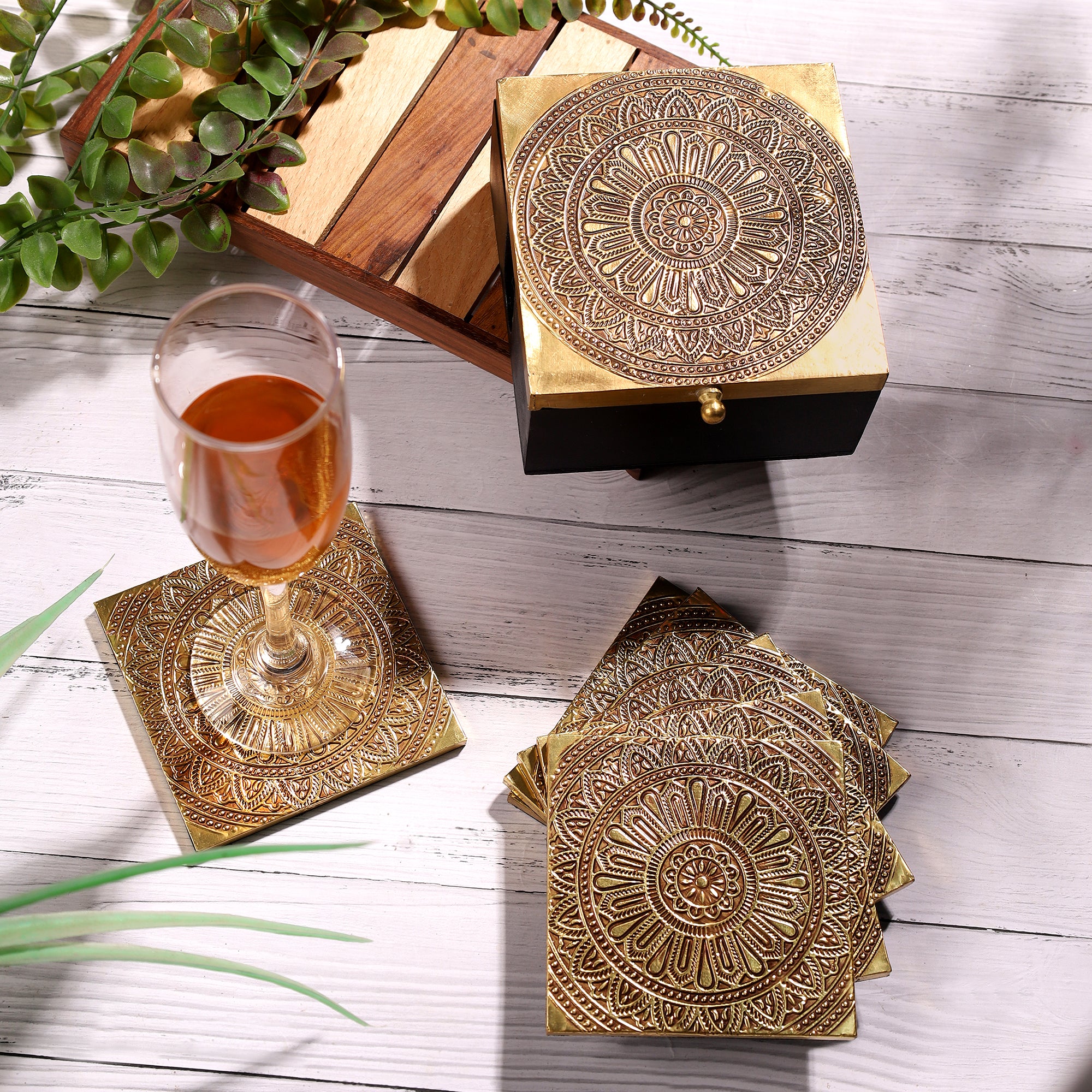 Regal Mandala Brass Coaster Set of 6
