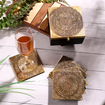 Regal Mandala Brass Coaster Set of 6