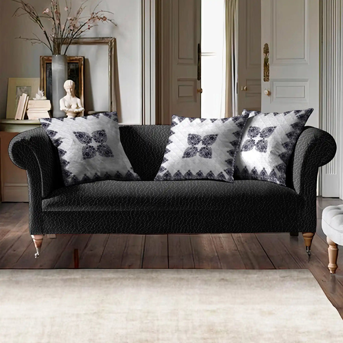 Slate Bloom Cushion Cover (16x16 inches)