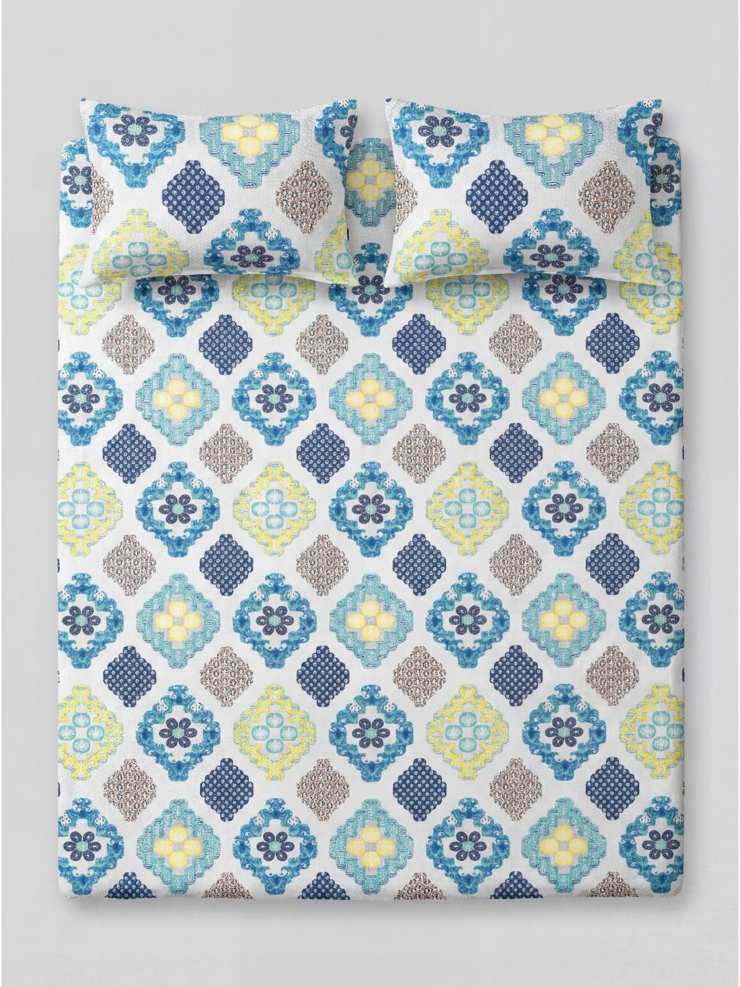 Blue Floral Harmony Premium Jaipuri Bedsheet - Furnish Factory