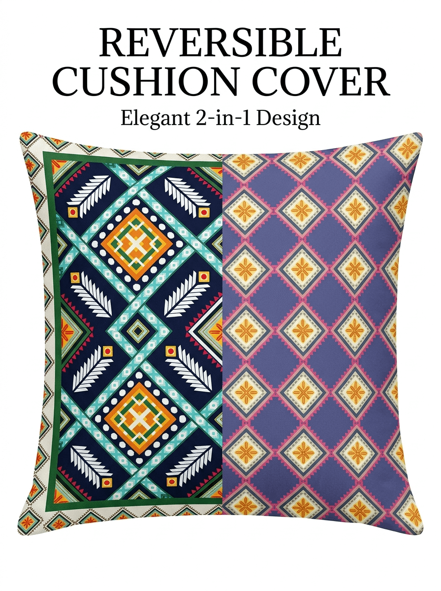 Elegant Geometric Satin Reversible Cushion Cover - Furnish Factory