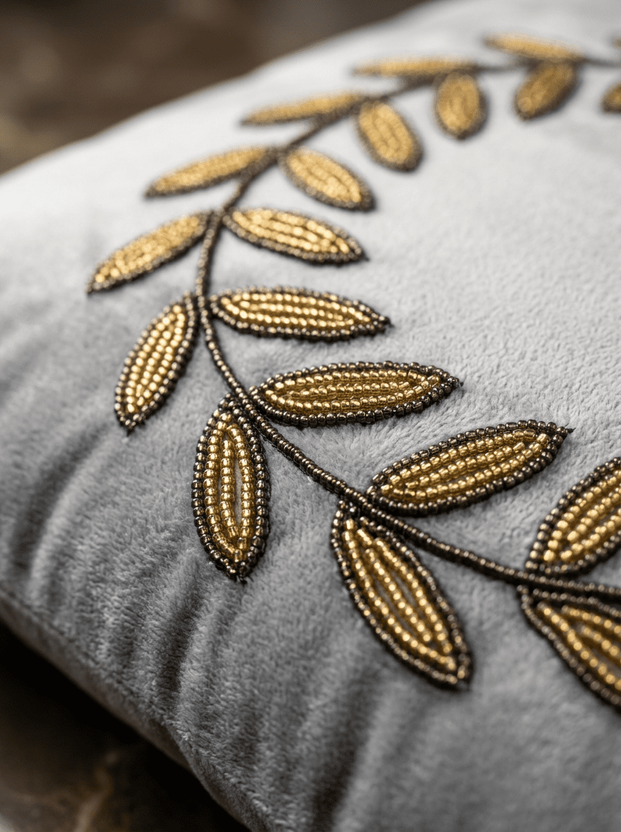 Elegant Embroidered Leaf Wreath Cushion Cover (16*16 inch) - Furnish Factory