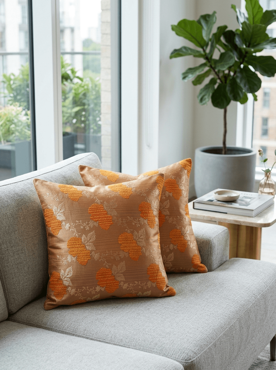 Sunlit Brocade Embroidered Cushion Cover (16*16 inch) - Furnish Factory