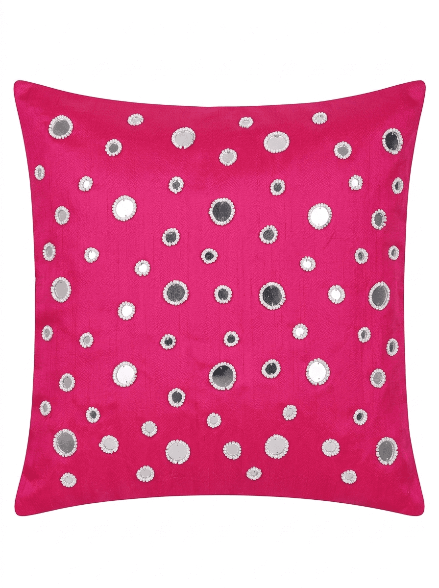 Polka Dot Silk Embroidered Cushion Cover (16*16 inch) - Furnish Factory