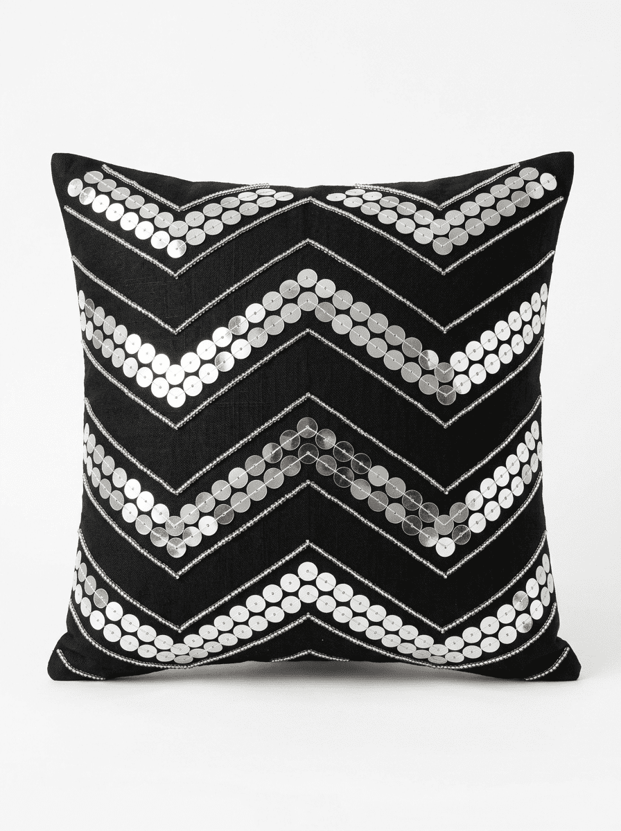 Black Wave Silk Embroidered Cushion Cover (16*16 inch) - Furnish Factory
