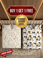 Floral Bliss And Geometric Harmony Cotton Blend Bedsheet