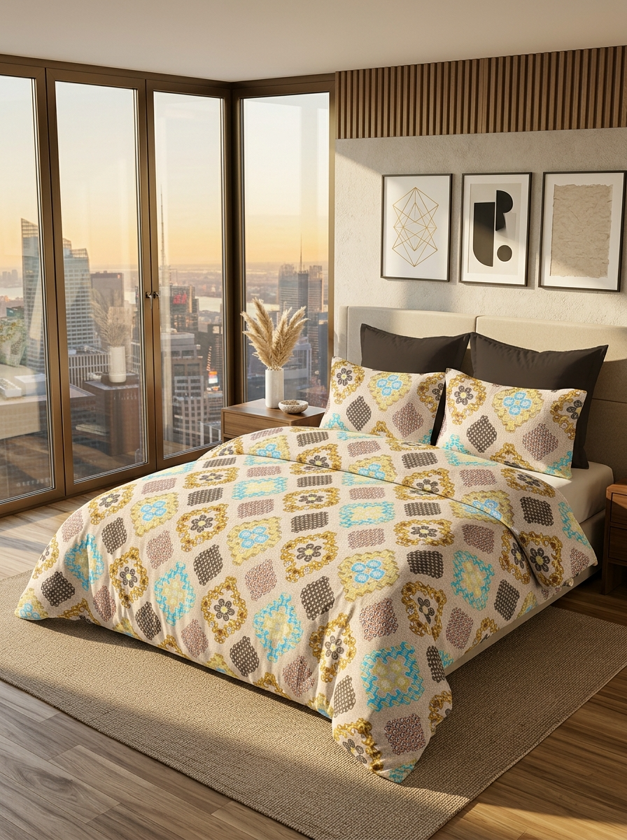 Jaipuri Floral Diamond Premium Bedsheet