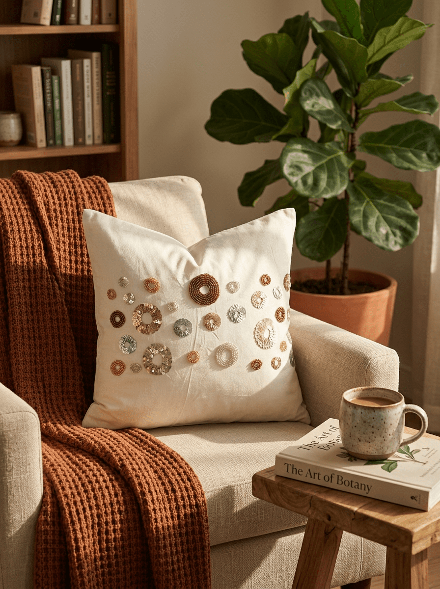 Modern Circle Silk Embroidered Cushion Cover (16*16 inch) - Furnish Factory