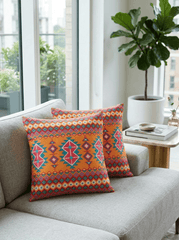 Ethnic Geometric Print Canvas Cushion Cover (16*16 inch) - Furnish Factory