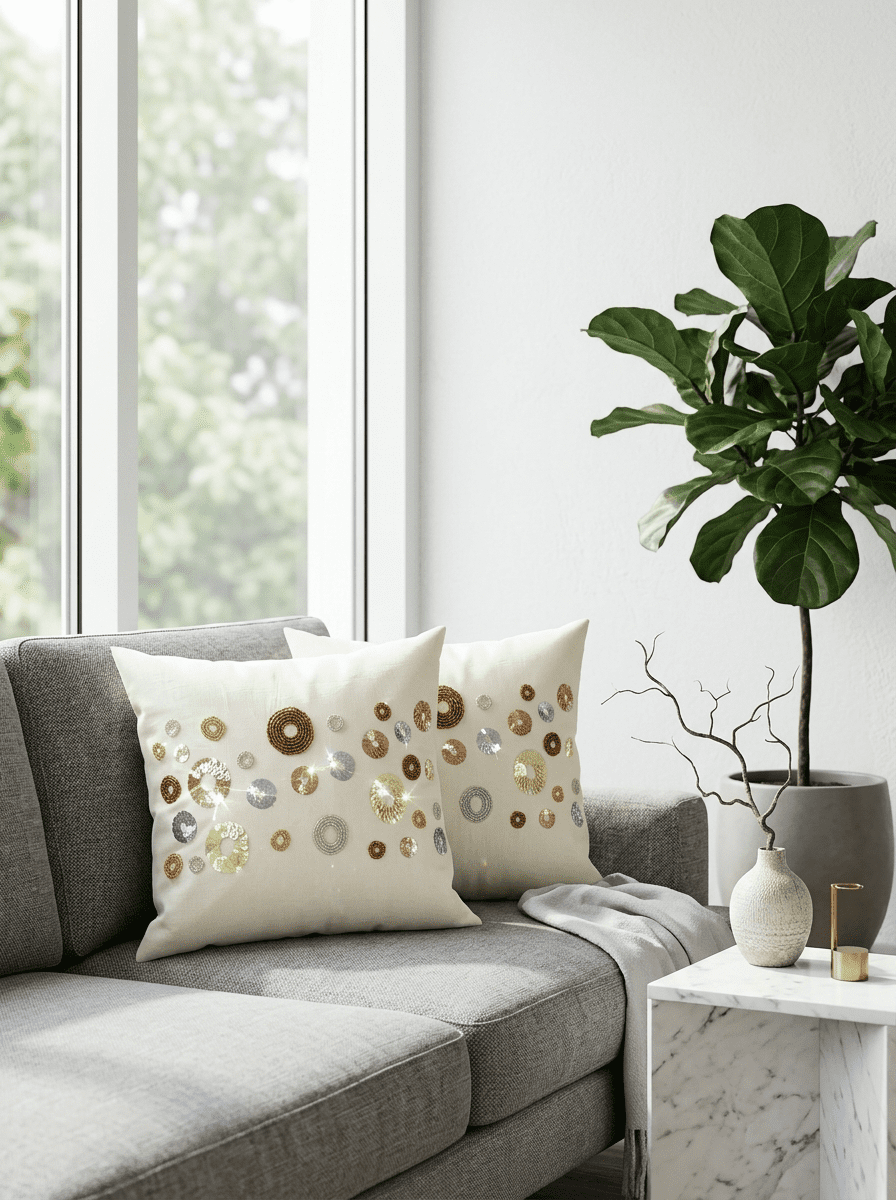 Modern Circle Silk Embroidered Cushion Cover (16*16 inch) - Furnish Factory