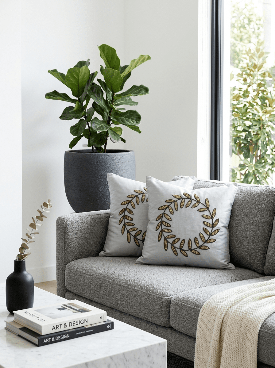 Elegant Embroidered Leaf Wreath Cushion Cover (16*16 inch) - Furnish Factory