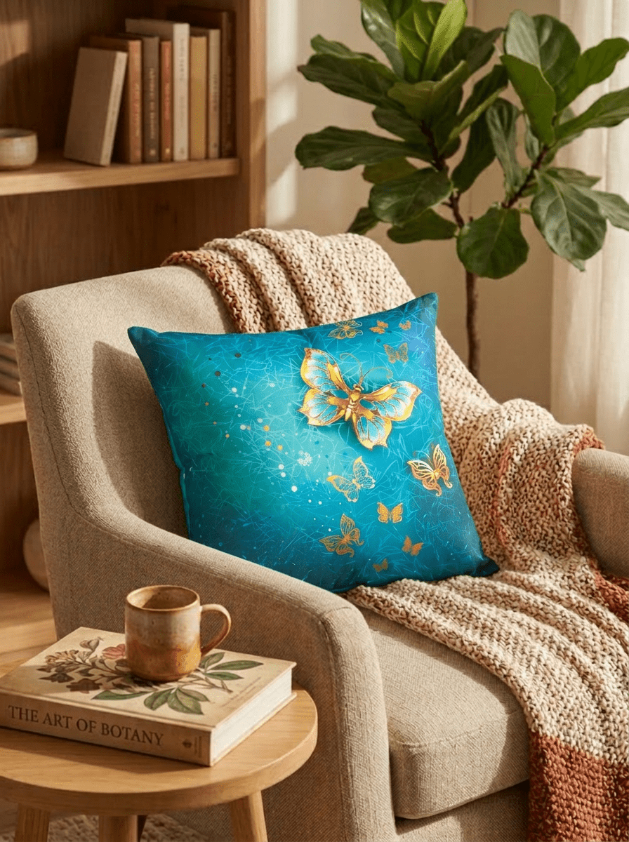 Golden Butterfly Cushion Cover (16*16 inch) - Furnish Factory