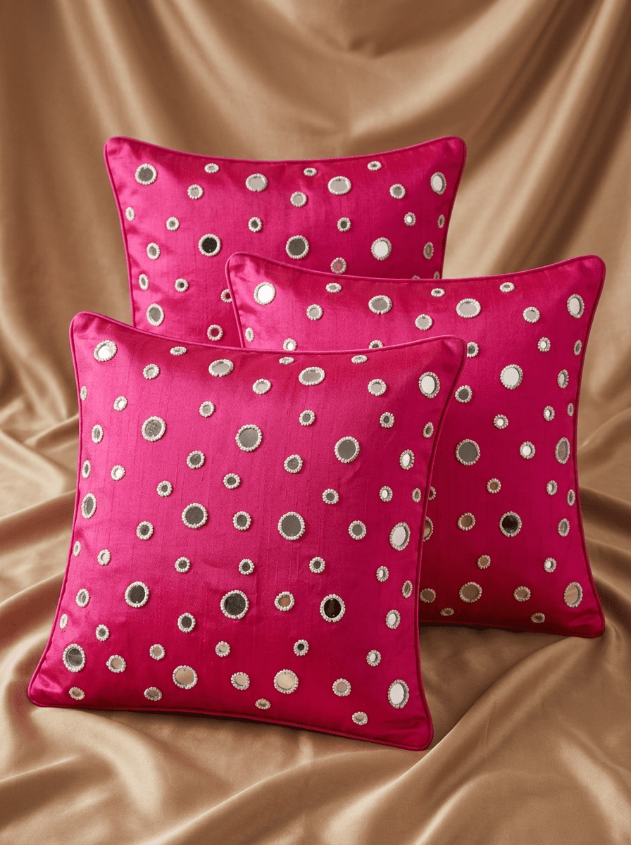 Polka Dot Silk Embroidered Cushion Cover (16*16 inch) - Furnish Factory
