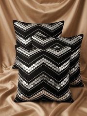 Black Wave Silk Embroidered Cushion Cover (16*16 inch) - Furnish Factory
