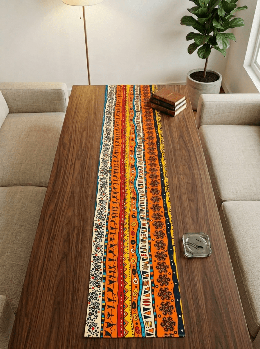 Tribal Stripe Fusion Canvas Printed Dining and Center Table Runner – (13 x 60 inch) - Furnish Factory