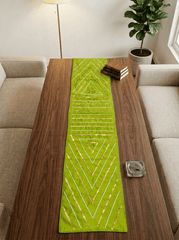 Olive Luxe Geometric Embellished Silk Dining and Center Table Runner – 13 x 60 Inch - Furnish Factory