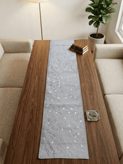 Taupe Elegance Embellished Abstract Silk Dining and Center Table Runner – 13 x 60 Inch - Furnish Factory