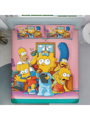 Simpsons Family 7D Fitted Bedsheet – (90x100 Inch) Double Size