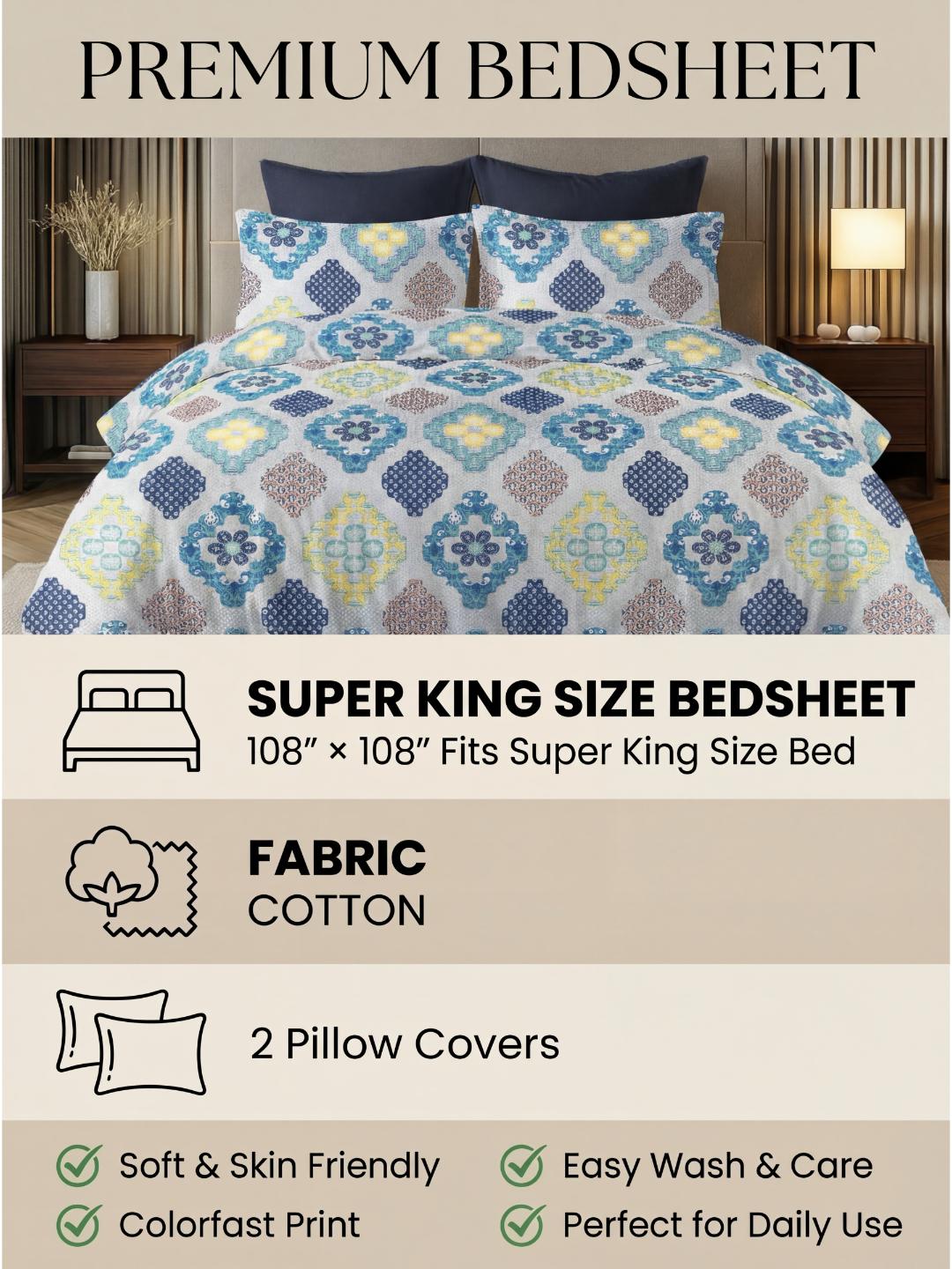 Blue Floral Harmony Premium Jaipuri Bedsheet - Furnish Factory