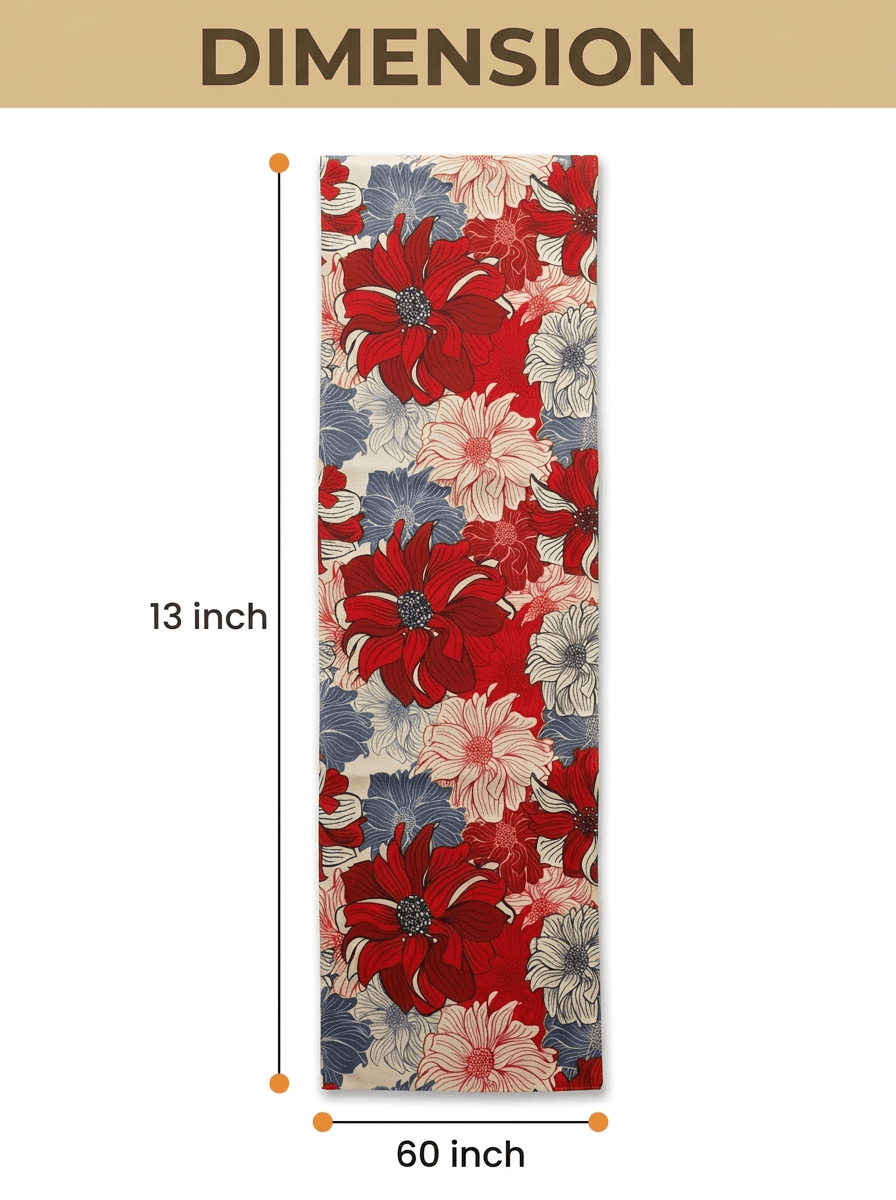 Crimson Bloom Floral Canvas Printed Dining and Center Table Runner – (13x60 Inch) - Furnish Factory