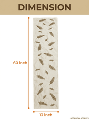 Minimal Leaf Embroidered Beige Silk Dining and Center Table Runner – 13x 60 Inch - Furnish Factory
