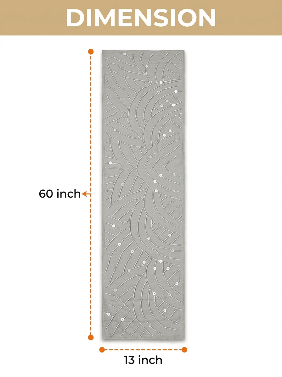 Taupe Elegance Embellished Abstract Silk Dining and Center Table Runner – 13 x 60 Inch - Furnish Factory