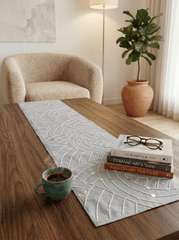 Taupe Elegance Embellished Abstract Silk Dining and Center Table Runner – 13 x 60 Inch - Furnish Factory
