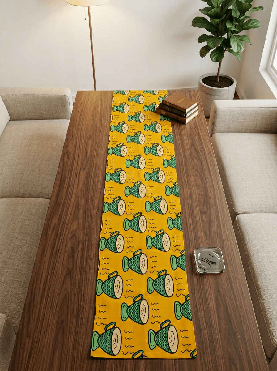 Sunlit Pottery Canvas Printed Dining and Center Table Runner – (13 x 60 inch) - Furnish Factory