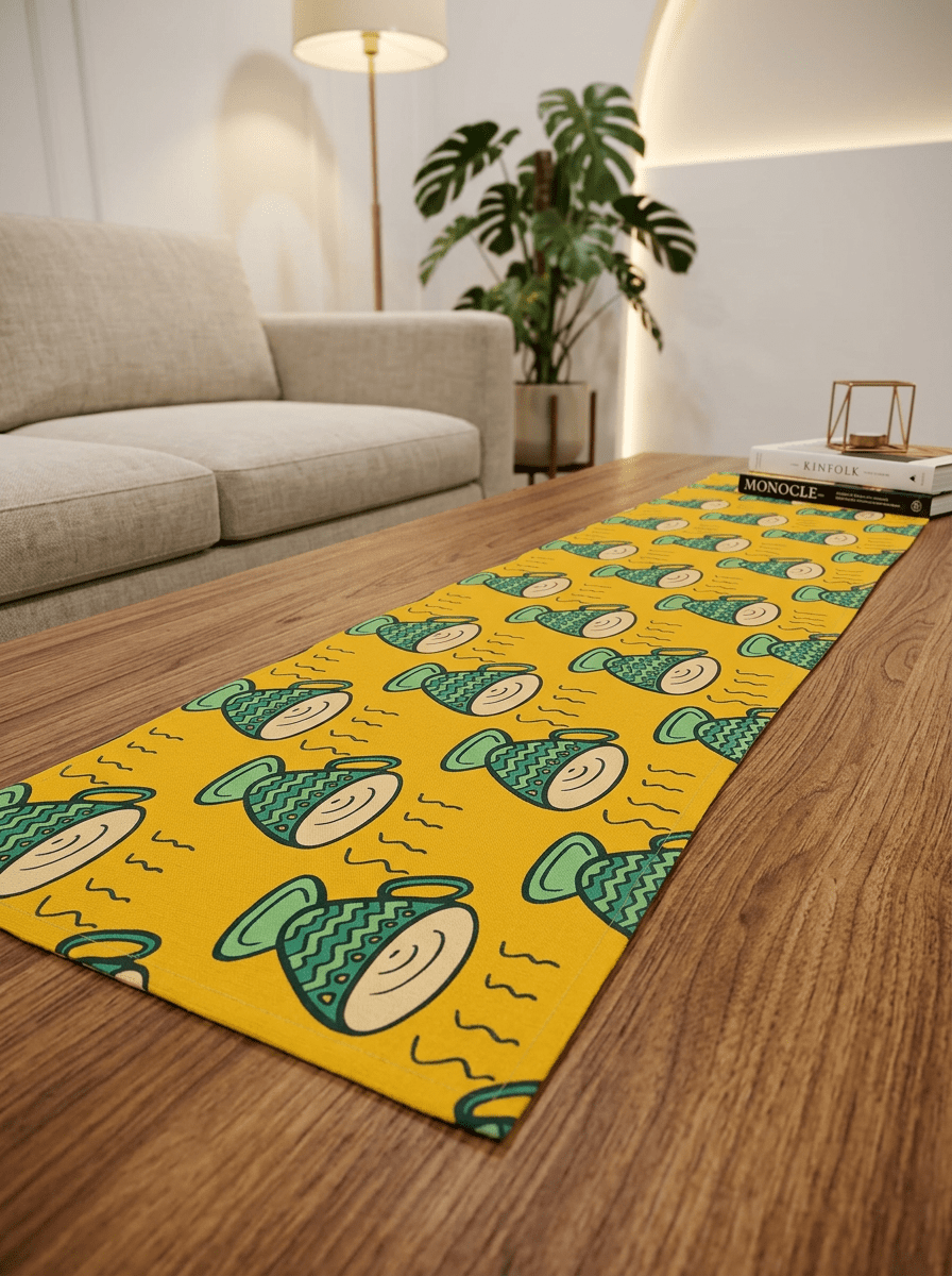 Sunlit Pottery Canvas Printed Dining and Center Table Runner – (13 x 60 inch) - Furnish Factory