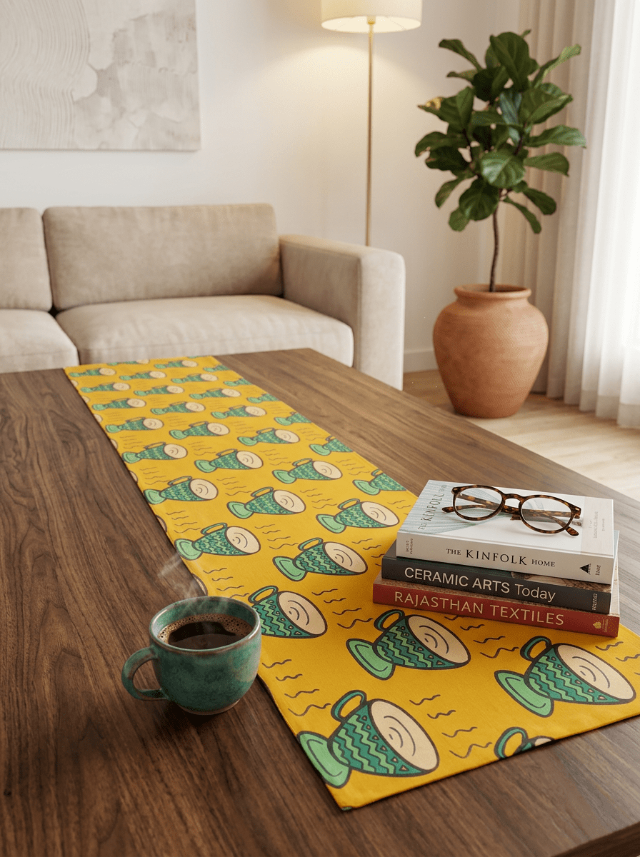 Sunlit Pottery Canvas Printed Dining and Center Table Runner – (13 x 60 inch) - Furnish Factory