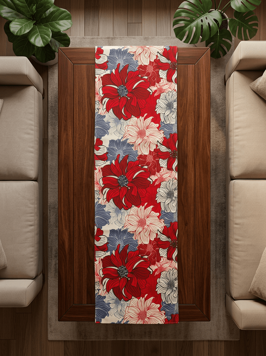 Crimson Bloom Floral Canvas Printed Dining and Center Table Runner – (13x60 Inch) - Furnish Factory