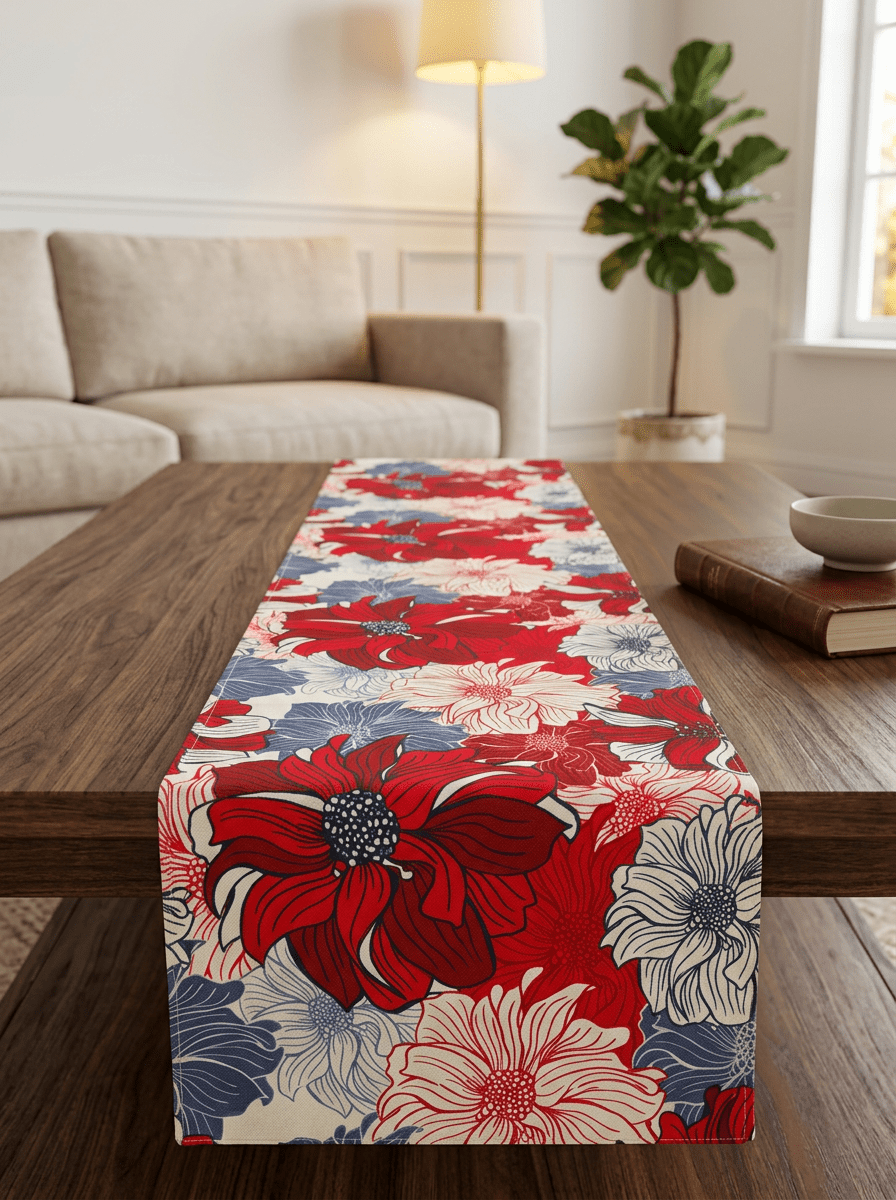 Crimson Bloom Floral Canvas Printed Dining and Center Table Runner – (13x60 Inch) - Furnish Factory