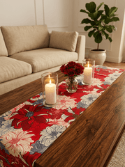 Crimson Bloom Floral Canvas Printed Dining and Center Table Runner – (13x60 Inch) - Furnish Factory