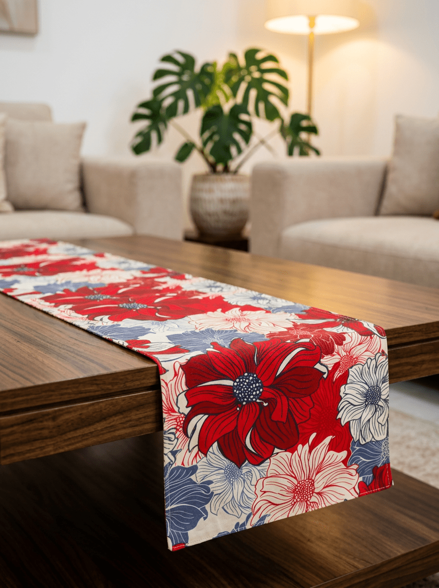 Crimson Bloom Floral Canvas Printed Dining and Center Table Runner – (13x60 Inch) - Furnish Factory