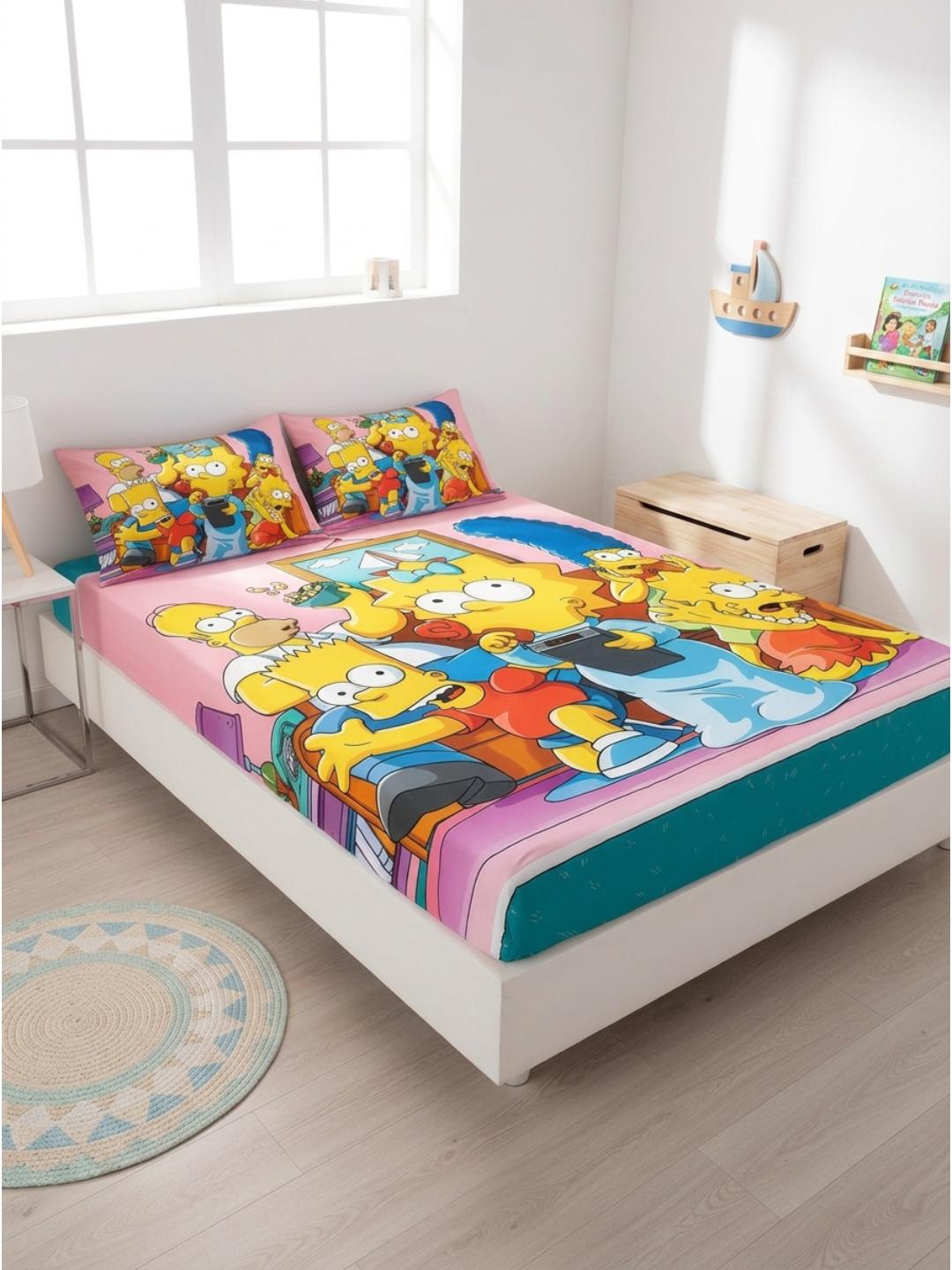 Simpsons Family 7D Fitted Bedsheet – (90x100 Inch) Double Size