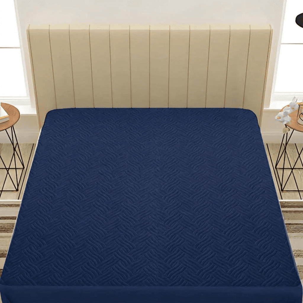 Yankess blue Waterproof Mattress Protector – Fitted Textured Design - Furnish Factory