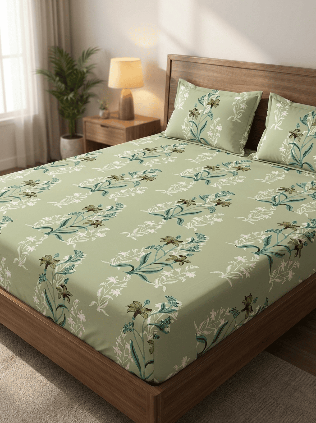 Sage Bloom Super King Cotton Bedsheet - Furnish Factory