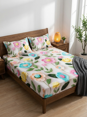 Twilight Tulip Charm – 7D Floral Fitted Super king size Bedsheet