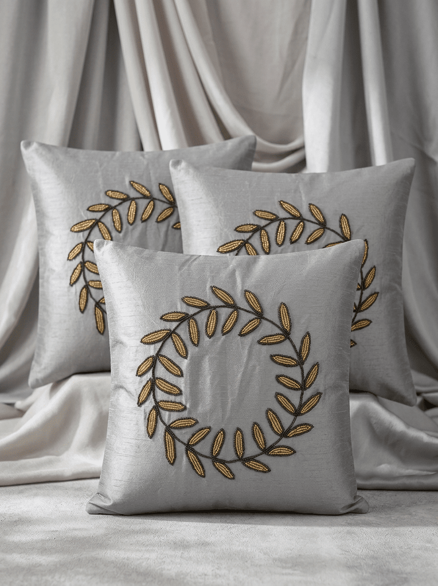 Elegant Embroidered Leaf Wreath Cushion Cover (16*16 inch) - Furnish Factory