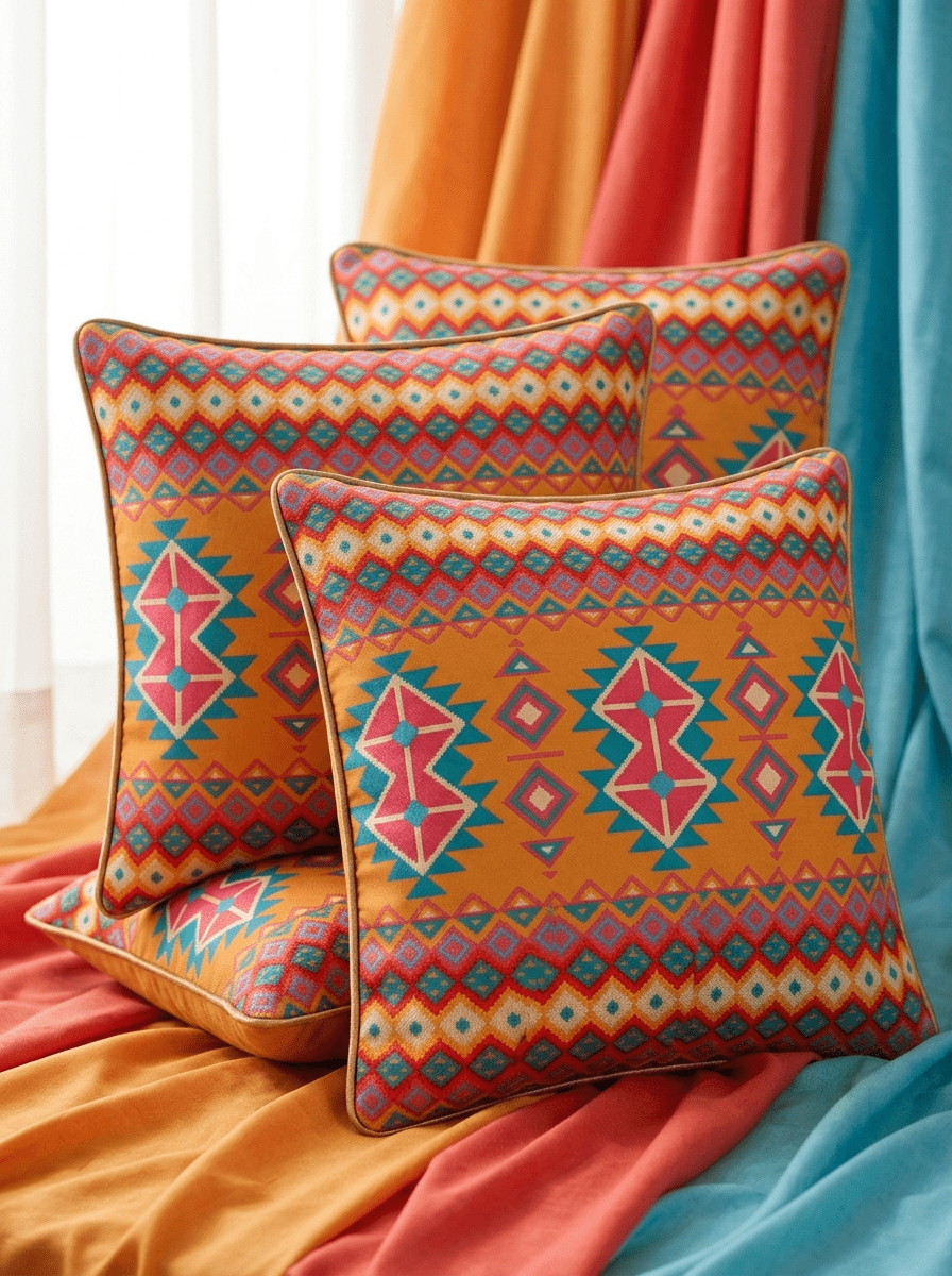 Ethnic Geometric Print Canvas Cushion Cover (16*16 inch) - Furnish Factory