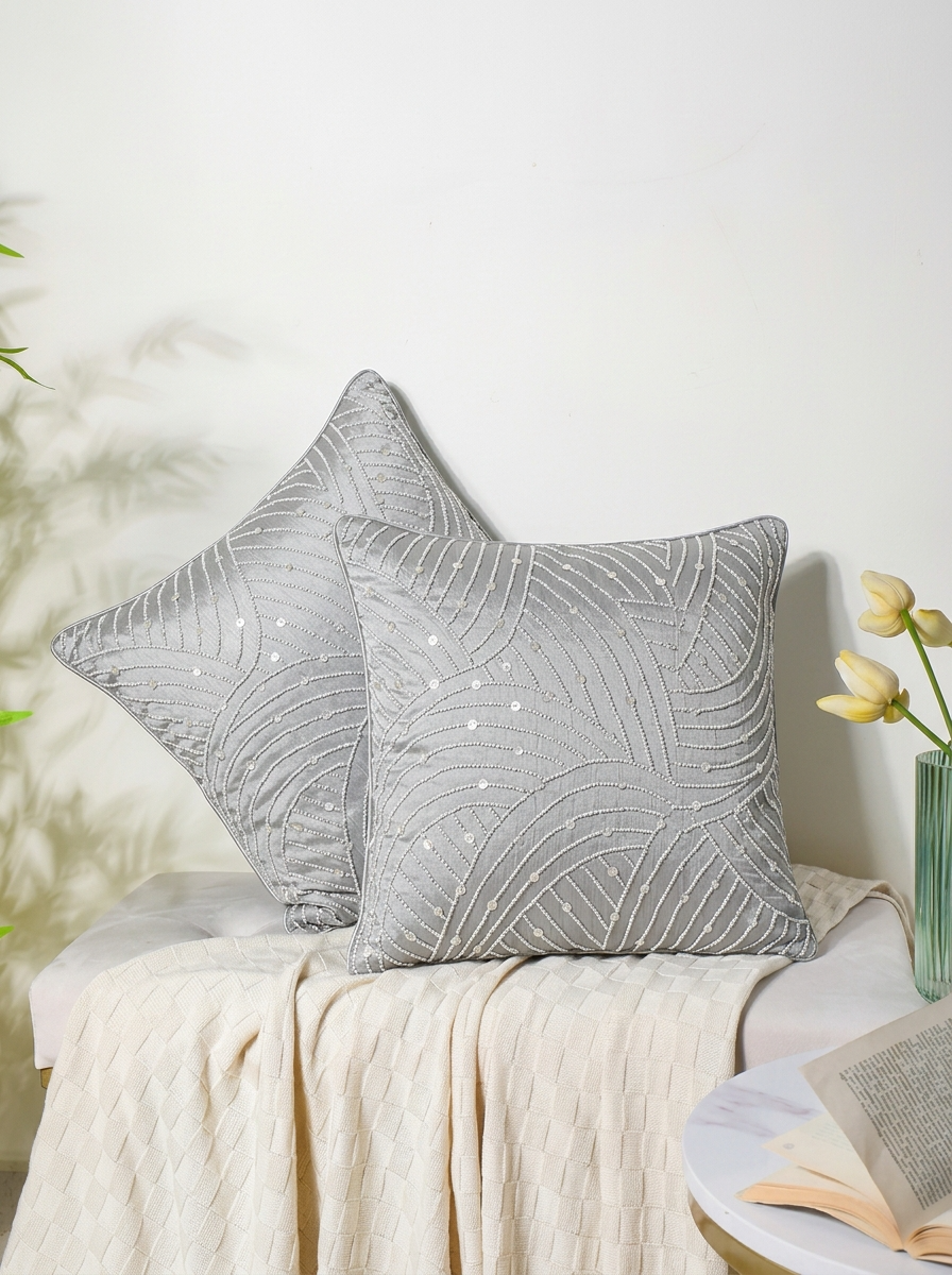 Pearl Arc Embroidered Cushion Cover