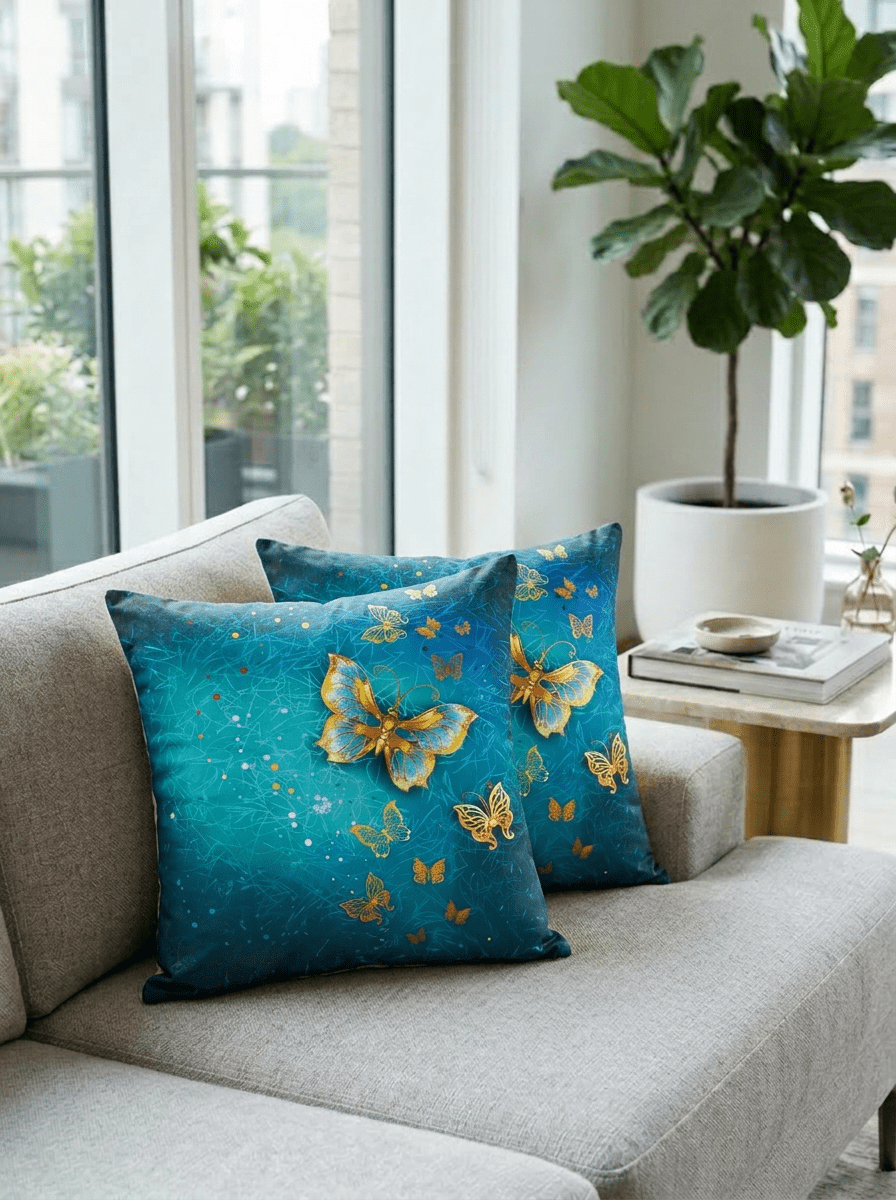 Golden Butterfly Cushion Cover (16*16 inch) - Furnish Factory