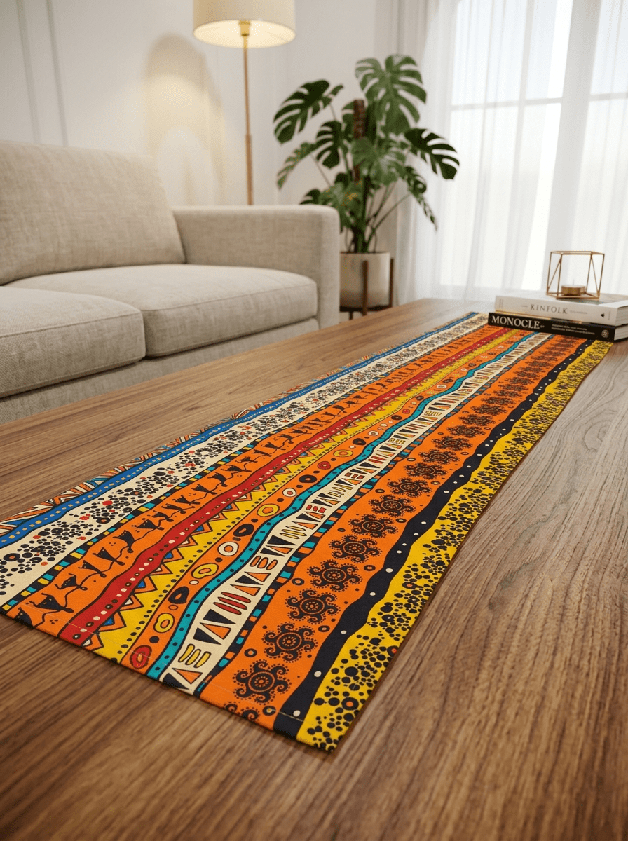 Tribal Stripe Fusion Canvas Printed Dining and Center Table Runner – (13 x 60 inch) - Furnish Factory