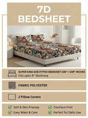 Vintage Bloom Dreamscape – 7D Floral Fitted Super king size Bedsheet