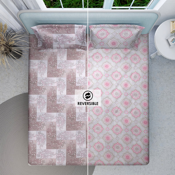 Rosy Taupe Paisley – Reversible Cotton Bedsheet (90×100)