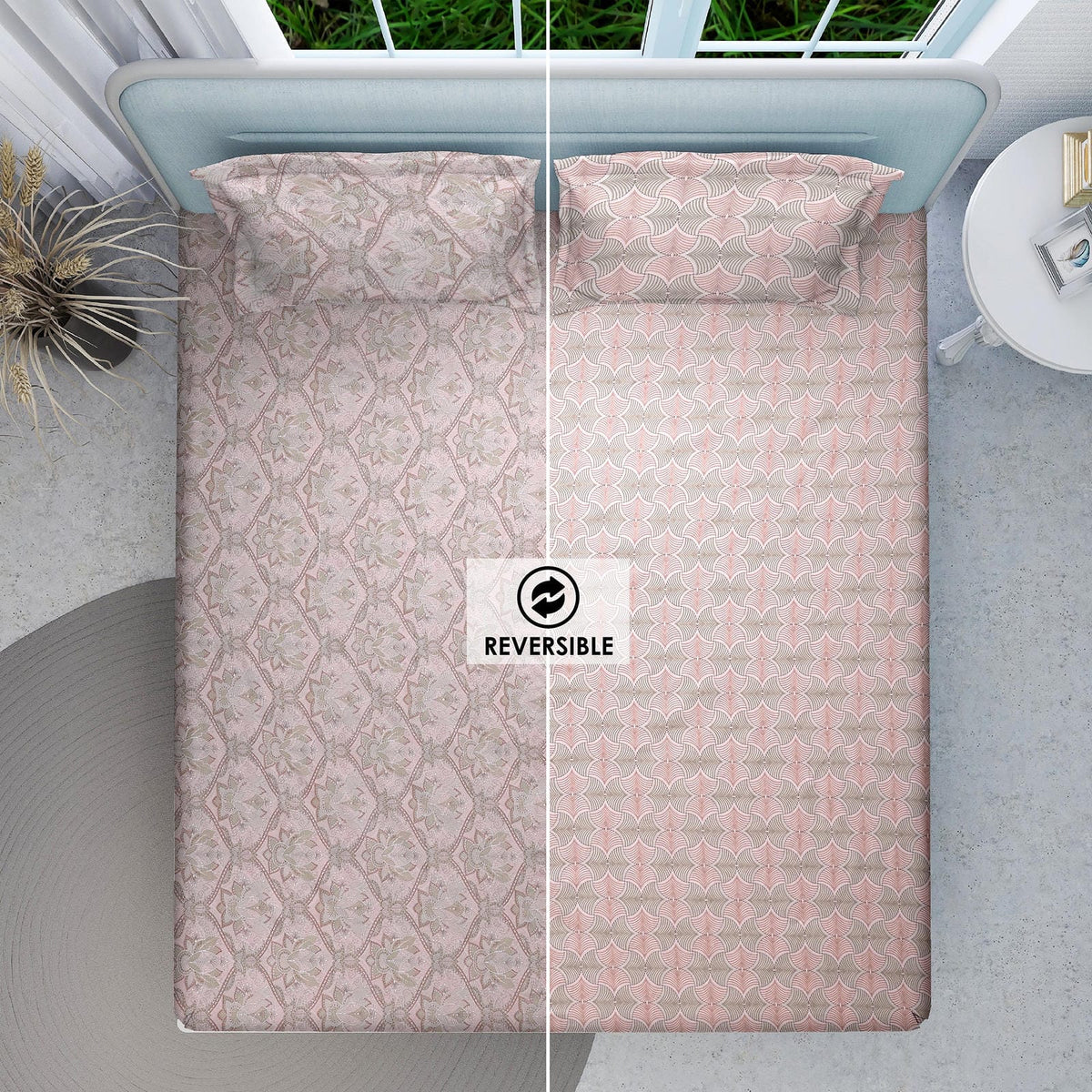 Soft Pastel Royale Reversible Cotton Bedsheet (108×108 inch) Super King