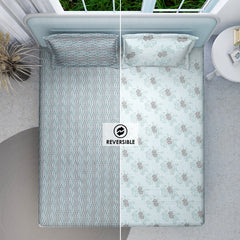 Aqua Wave Reversible Cotton Bedsheet (90×100 inch) King Size