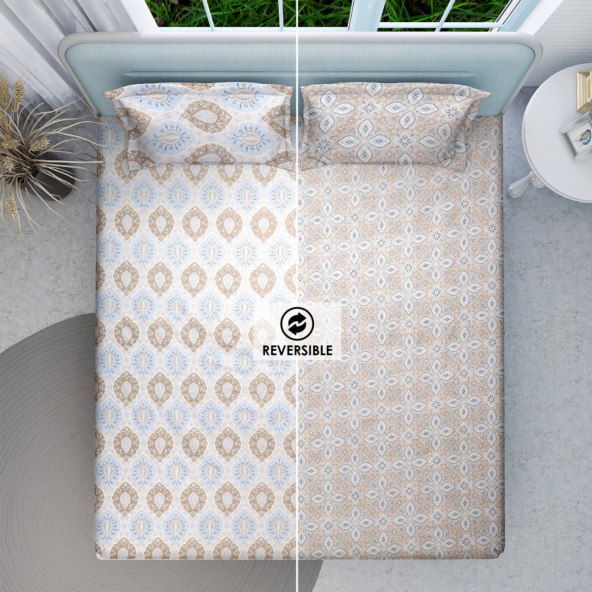 Royal Beige Florentine – Reversible Cotton Bedsheet (108×108 inch) Super King